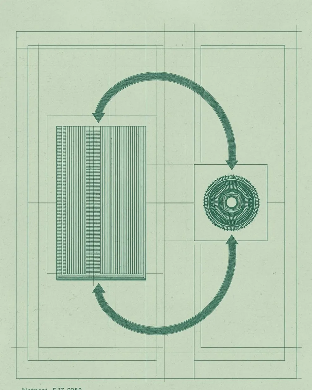 Paystack: A terminal window and an API request rendered as an engraved ledger entry, a webhook arrow returning to a stamped confirmation. Pine-green and note-blue on security paper.